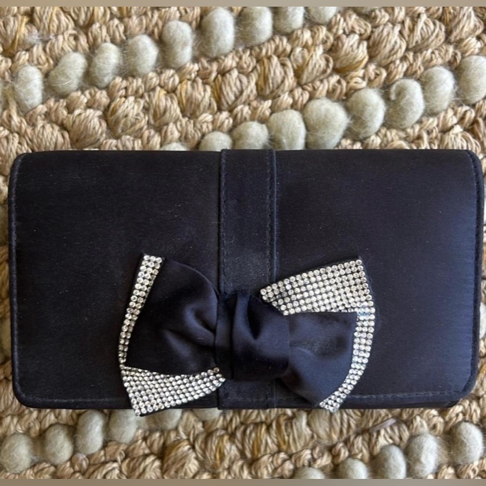 Women’s RSVP Black Mini Clutch with Diamond Encrusted Bow